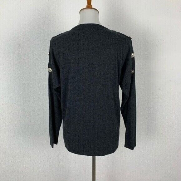 Milan Kiss Ribbed Top Small Gray Long Sleeve Slim Fit Basic V Neck - Picture 5 of 7